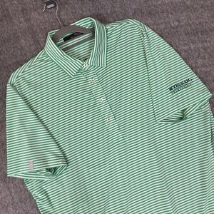 RLX Ralph Lauren Mens Large Green Striped Polo Shirt Short Sleeve Golf